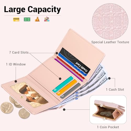 BIAOTIE Wallet Women RFID Blocking Trifold Pocket Wallet Multi Card Holder Ladies Purse Cute Wallets for Women&Girls (Pink)2