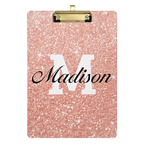Rose Gold Pink Personalized Clipboard, A4 Standard Size Hardboard with Your Name for Offices Classrooms School - 9" x 12.5" with Low Profile Metal Clip