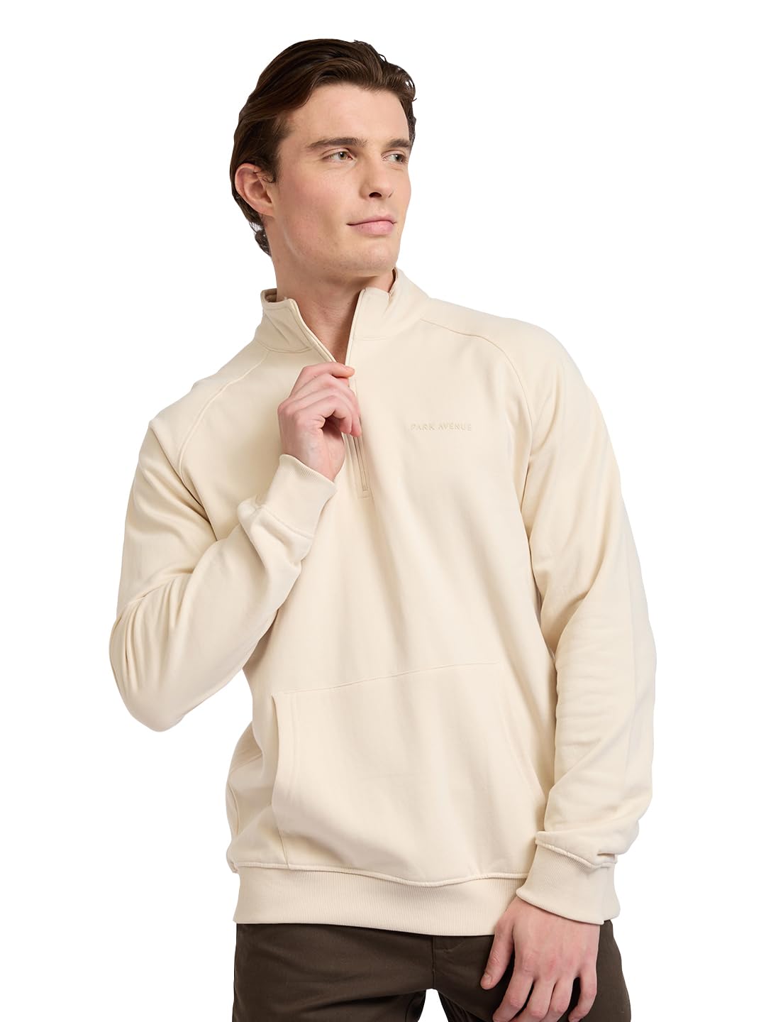 park avenue Men Full Sleeve Slim Fit Solid Pattern Cotton Polyester Blend Band Collar Band Collar Casual Sweatshirt-picture-31