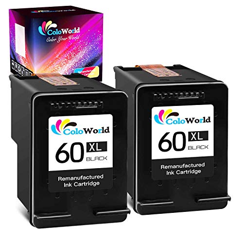 ColoWorld Remanufactured Ink Cartridge Replacement for HP 60 60XL Use with HP Photosmart C4795 C4680 D110a Deskjet F4480 F2430 D2530 D2680 D1660 D2660 Envy 120 111 Printer (2 Black)