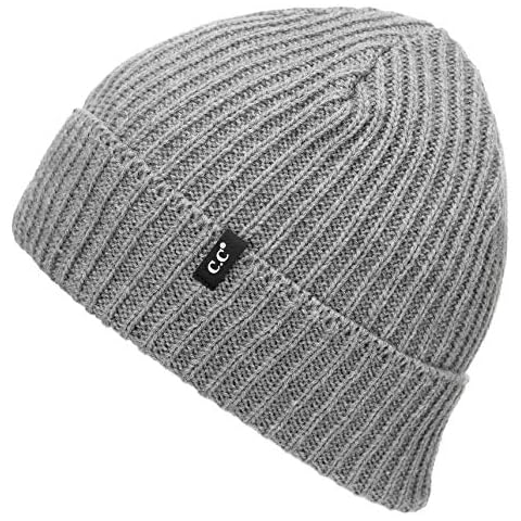 C.C Exclusives Unisex Soft Stretch Knit Beanie with Reversible (Lt. Mel Grey, Ribbed Knit) Cover