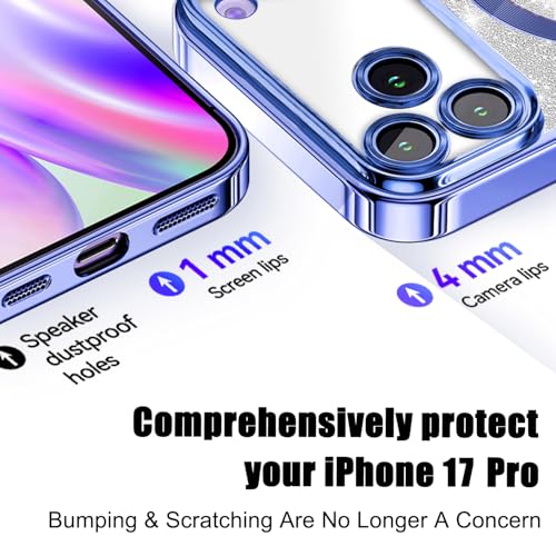 Image of Misscase for iPhone 17 Pro Case Compatible with MagSafe,Built-in Camera Lens Protector Full Protection Soft TPU Anti-Scratch Anti-Fingerprint Magnetic Glitter Slim Case Cover 6.3 inch Blue