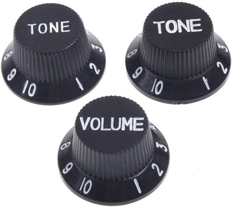 Alnicov Guitar Control Knobs 1 Volumn 2 Tone Fits Metric Pots Knobs Compatible For Fdstrat Stratocaster Style Electric Guitar Parts. (Black)