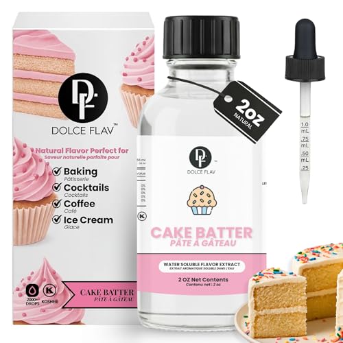 Image of Dolce Flav Natural Cake Batter Extract - 2 Ounce Water-Soluble Kosher, Sugar-Free, Concentrated Birthday Cake Flavor for Frosting, Cupcakes & Ice Cream, Includes Measured Dropper