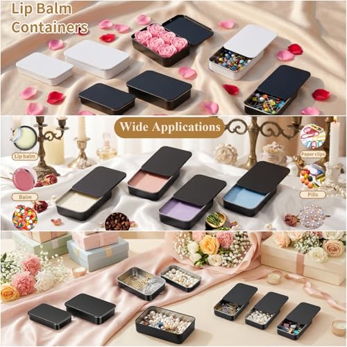 Image of Goodma 24-Pack Slide Top Rectangular Metal Tin Containers, Black