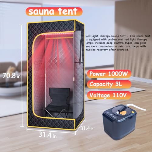 ANLIK Red Light Portable Steam Sauna for Home, Personal Sauna Box for Home Spa, 1000W 3L Steamer, Full Body Sauna Tent, Dry Sauna SPA, 2.62’ x 2.62’ x 5.9’