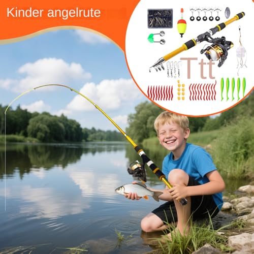 Caña de pescar para niños ajustable de 180 cm con carrete para camping y kayak 2