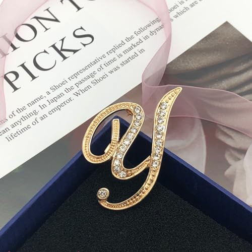 Image of Rhinestone Initial Brooch Pin for Women, Alphabet Gold Letter Brooch A-Z with Crystal, Metal Pin for Hat Bag Dress Suit Accessory for Men