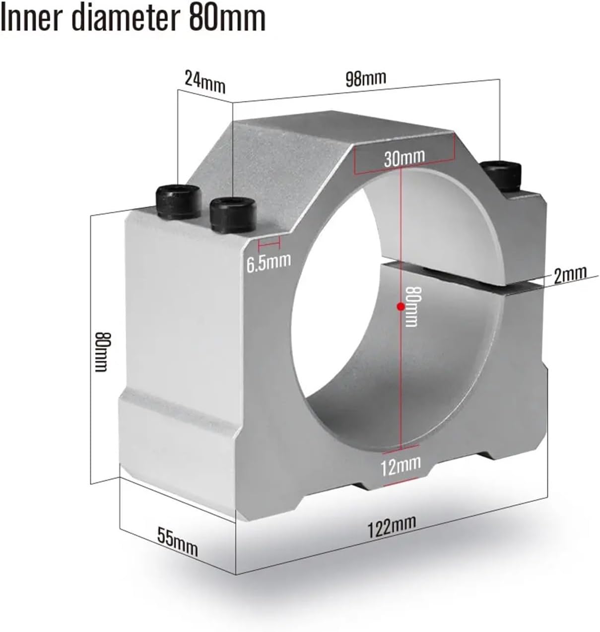 Engraving Machine Spindle Clamp Aluminium CNC Spindle Clamp Holder Fixture Inner Diameter 52mm 65mm 80mm Z Axis Mount Motor Bracket for 800W 1.5KW 2.2KW Router(Inner Diameter 52mm)