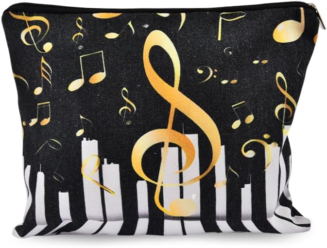 yaozeio Piano Music Makeup Cosmetic Bag for Women Music Teacher Thank You Appreciation Gifts for Musicians Musical Lovers Christmas Birthday Gifts for Pianist Piano Player Toiletry Pouch with Zipper
