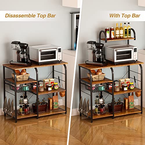Mr Ironstone Bakers Rack Microwave Stand Kitchen Cart 35.5" Microwave Cart 3-Tier+4-Tier Kitchen Shelves For Spice Rack Organizer Coffee Station With 10 Hooks, Easy To Assemble (Vintage) #TOP6