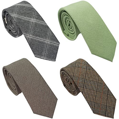 Zenxus Cotton Skinny Ties For Men, 2.5 Inch Slim Casual Neckties, Plaid, Stripe, Floral And Solid Ties Assorted, 4-Pack #TOP15