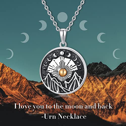 Toupop Sun Moon And Mountain Pendant Urn Necklace For Ashes For Women Men S925 Sterling Silver Nature Hiking Cremation Jewelry Pet Dog Cat Ashes Keepsake Memorial Funeral Gifts Bereavement Ashes Necklaces For Mom Dad Grandma Grandpa #TOP4