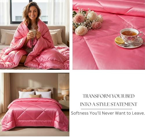 Image of SANMARINO Satin Comforter Double Bed 88x96 Inches | 300 TC Ultra Soft Silky Satin Comforter | Luxury Bedding for Bedroom, Couples, Wedding & Home Decor (Rose Pink)