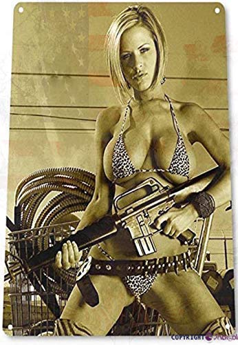 Eletina twinkle Targa in metallo con scritta "Pinup Girl Sexy Combat Military Wall Decor Metal Tin Sign 20,3 x 30,5 cm (L x P) Retro Look Home Decor Metal Tin Sign