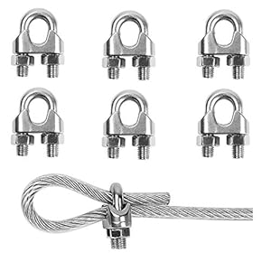 TERF® 6 Pcs Wire Rope Cable Clip Clamps M10 for Ø 10mm (3/8″) Wire Rope Cable Grip Galvanized Steel U Bolt Saddle Fastener for Rigging Rope and tension cable Garden Tension Wire Ropes