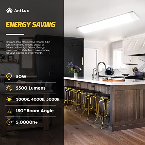 Antlux 4Ft Led Wraparound Puff Lights, 50W/5500Lm, 3 Color Temperature Dimmable Led Wrap Light, 4 Foot Led Flush Mount Ceiling Lights, 48 Inch Led Light Fixtures For Kitchen Laundry Office, White #TOP1