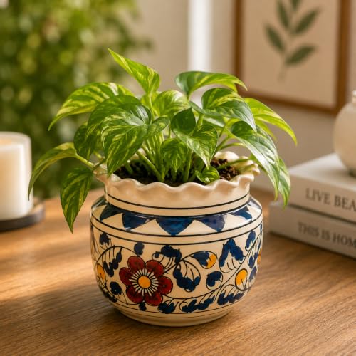 Image of Niyara Ceramic planters pots for Indoor Outdoor Home, Garden Office Decor Balcony Planters Gamla Flower Size Small 6 inches (Blue 6 Jaipuri)