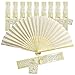 Produktbild Aweisile Handfächer Fächer Fächer Beige Fächer Hochzeit Handfächer Stoff Bambus Handfächer Hochzeit mit Schachtel und Band für Hochzeit Dekoration Hochzeit Geschenke, 10 Stück
