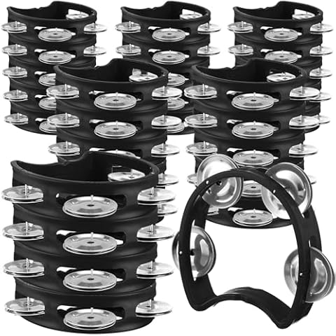 Yeshone 30 Pack Tambourine for Kids Adult Tamborines Musical Instrument Noise Makers 4 Bells Handheld Toy Tambourines for Charity Church Christian Kindergarten wedding Christmas Party(Black) Cover