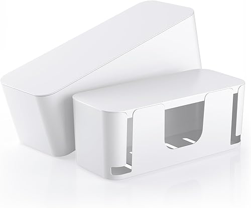 Delamu Paquete de 2 cajas de organización de cables, elegante caja de cables con organizador de cables para escritorio, regleta de alimentación a