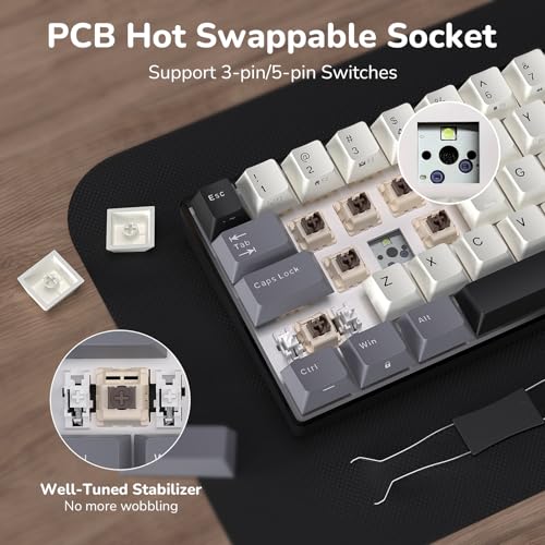 Image of RK ROYAL KLUDGE RK61 Wireless Mechanical Keyboard, 60% Triple Mode BT5.0 /2.4G /USB-C Compact Gaming Keyboard, PBT Keycaps, Pro Software, Hot Swappable Custom Switches