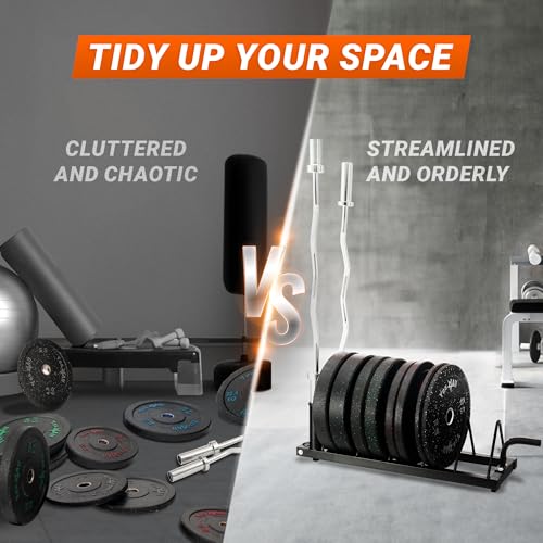 Rack disques de poids olympiques horizontal en acier pour préserver vos sols de musculation