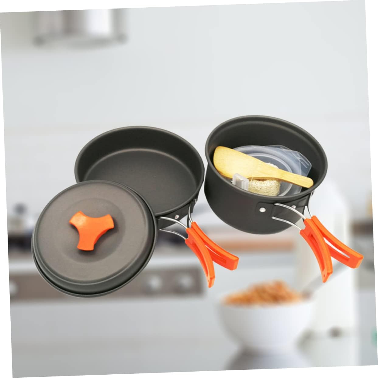 LIOOBO 8pcs Portable Outdoor Cooking Set Camping Cookware Kit Dutch Oven Pan Bowl Spoons Cutlery for Person Camping