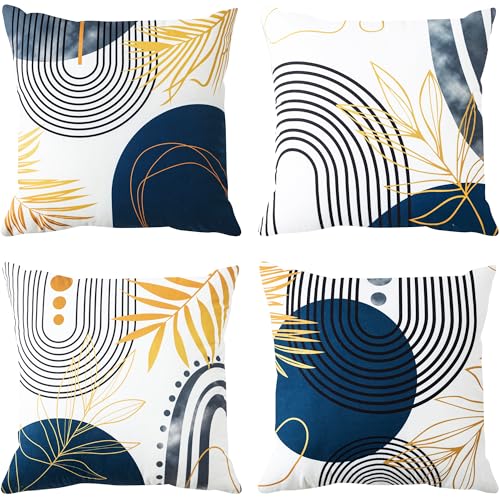 YUMYDG Set of 4 Cushion Covers 45 x 45cm Modern Abstract Blue and...