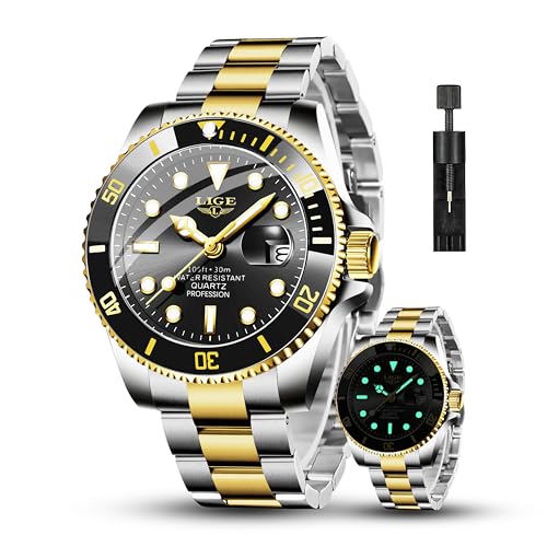 Image of LIGE Fashion Watches for Men Stainless Steel Business Dress Watch Waterproof Analog Quartz Watch with Luminous Date Display Manl Wrist Watch