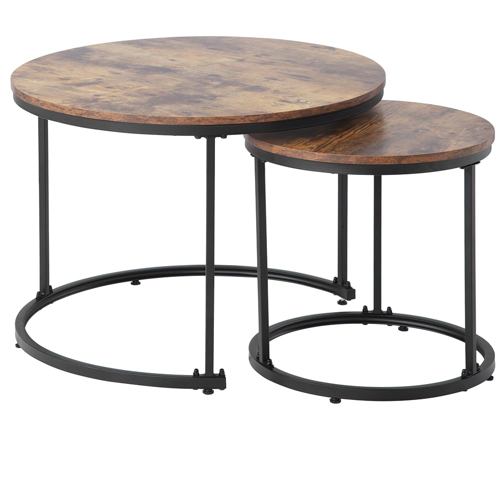 Table basse gigogne design rond imbriqué brun lot de 2 meubles de salon