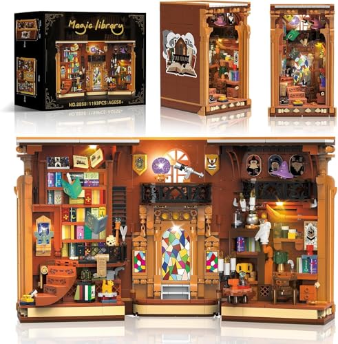Book Nook Bausatz mit LED, 1193 Teile, DIY Bücherstütze & Regaleinsatz für Bücherregal-Deko, Magische Bibliothek Miniaturhaus für Erwachsene & Kinder ab 10 Jahren