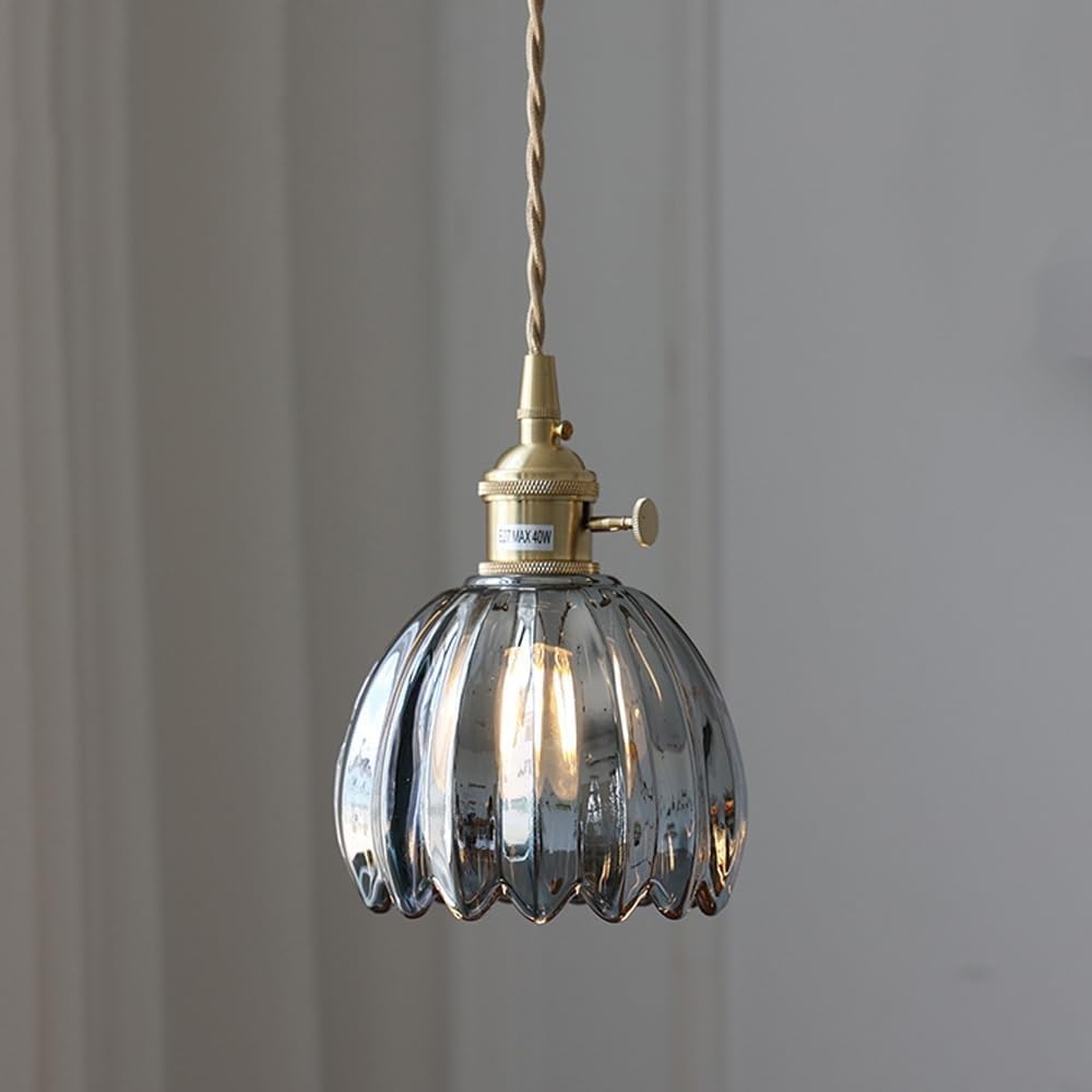 FEITENGDA Modern Nordic Tulips Glass Pendant Light Brass Socket Flower Shaped Pendant Light with Rotary Switch Adjustable Cord Chandelier for Kitchen Island Bedroom(Gray)