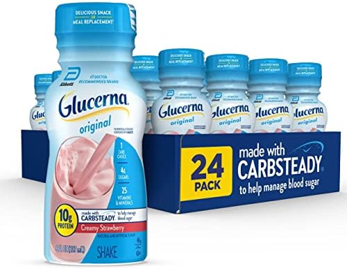 Glucerna Nutritional Shake, Diabetic Drink to Support Blood Sugar Management, 10g Protein, 180 Calories, Creamy Strawberry, 8-fl-oz Bottle, 24 Count
