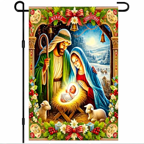 Image of BlissYard Christmas Garden Flag 12x18 Inch Ornate Nativity Yard Decor