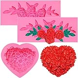 3 Pieces Roses Candy Silicone Mould and 3D Heart Shaped Rose Flower Mould DIY Fondant Chocolate...