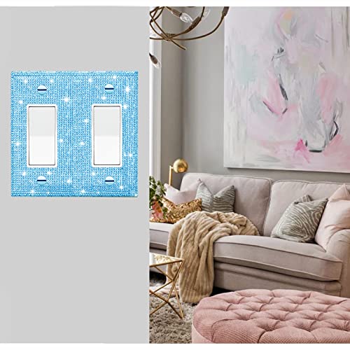 Image of Shiny Blue Rhinestones Light Switch Cover Decorative Outlet Covers Wall Plate Double Toggle Wall Outlet Rhinestone Wall Plate Cover Decorative