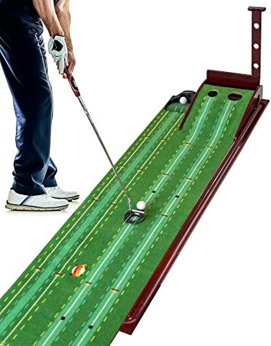 Golf Putting Greens for Indoor Use Three-Track Golf Putting Mat with Ball Return System Winkle-Free Indoor Putting Green for Practicing at Home Or Office, Great Gift for Golf Lover