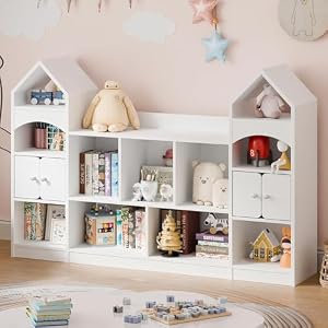 Vabches Castle Shape Children's Bookcase, Kids Bookshelf Display Case Kids Toy Storage Organizer Multifunctional Storage Cabinet Bookcase Suitable for Children's Room, Living Room, Playroom, White Vabches Castle Shape Childrens Bookcase Kids Bookshelf Display Case Kids Toy Storage Organizer Multifunctional Storage Cabinet Bookcase Suitable for Childrens Room Living Room Playroom White