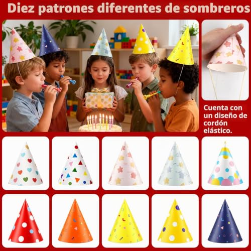Miniatura 3 de Wozzies 10 Pcs Sombreros De Fiesta De Cumpleaños, Sombreros De Fiesta Con Cono El Cordón Elástico Incorporado Evita Que Se Caiga, Para Fiestas De Cumpleaños De Niños Y Niñas
