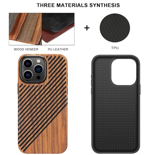 Coque iPhone 15 Pro Max etui bois cuir noir antichoc - 2