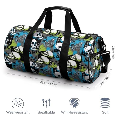 Skull Gym Bag Waterproof Sports Duffel Bag Lightweight Travel Handbag Overnight Weekender Bag2