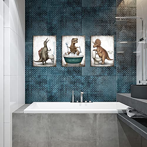 Derkymo Dinosaur Canvas Wall Art Educational Gift Home Decorations Gift Idea For Nursery And Bathroom Modern Gallery Wrapped Wall Art Prints Teen Room Decor Stretched And Framed Ready To Hang 12"X16"X3 Pieces #TOP1