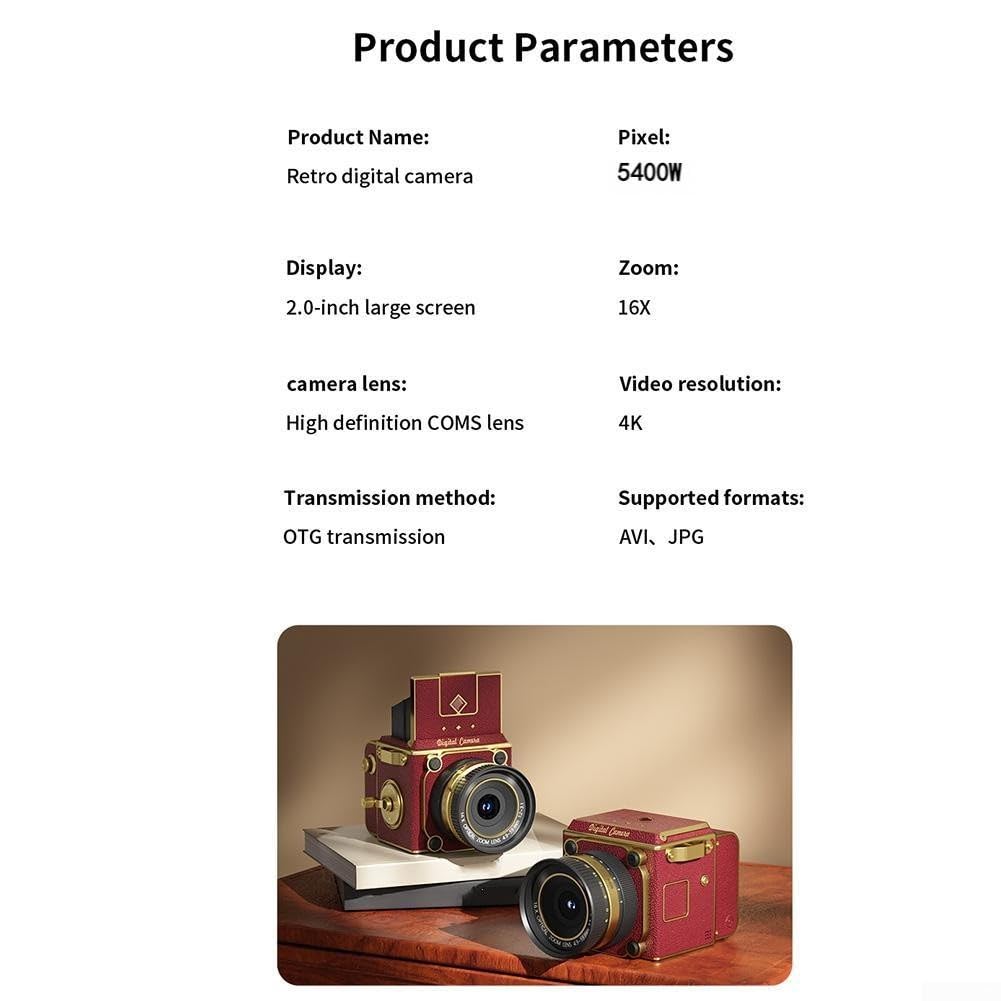 Retro per mini fotocamera digitale 54 MP 4 K registrazione video, fotocamera leggera AF punto e scatto per foto di viaggio Vlog (verde)