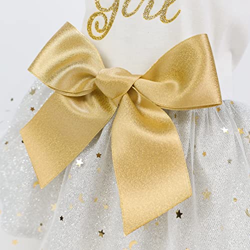 Fitwarm Flower Girl Fancy Dog Tulle Dress, Formal Pet Wedding Attire, Sparkly Dog Clothes For Small Dogs Girl, Cat Bride Bridesmaid Outfit, White, Golden, Medium #TOP2