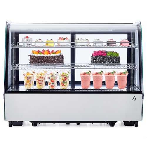Image of 5.6 Cu.Ft Countertop Bakery Display Case - Double Glass Refrigerated, LED Lighting, Adjustable Shelves, Digital Temp Control, for Pastry, Cake, Sushi, 110V