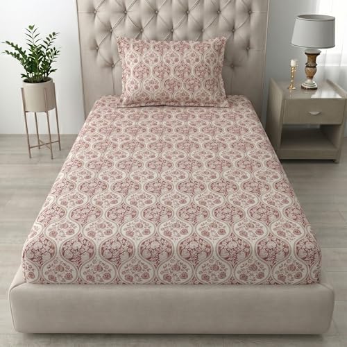 Image of Mafatlal Grace Single Size Bedsheet | 186 TC | 60x90 Inch Cotton for Everyday Comfort | Wrinkle Resistant Fabric | Raspberry Wine
