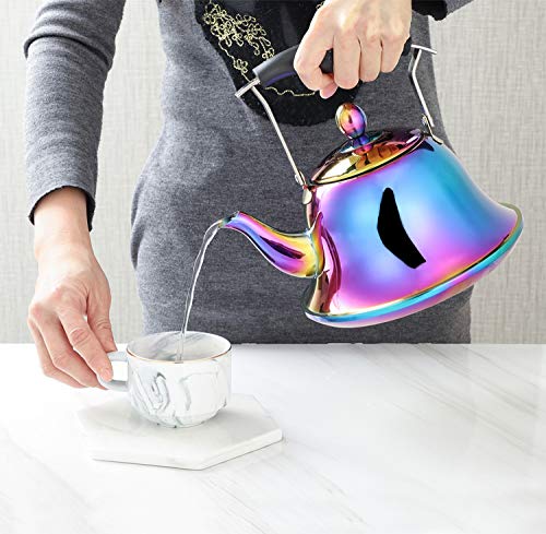 Whistling Tea Kettle with Infuser Stainless Steel Teapot Rainbow Teakettle for Stovetop Induction Stove Top Fast Boiling Heat Water Cute Tea Pot Colorful 2-Liter 2.1-Quart