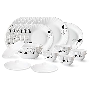 Shadow Fluted Series Opalware Dinner Set | 31 Pieces for Family of 6 | Microwave & Dishwasher Safe | Bone-Ash Free | Crockery Set for Dining & Gifting | Plates & Bowls | White