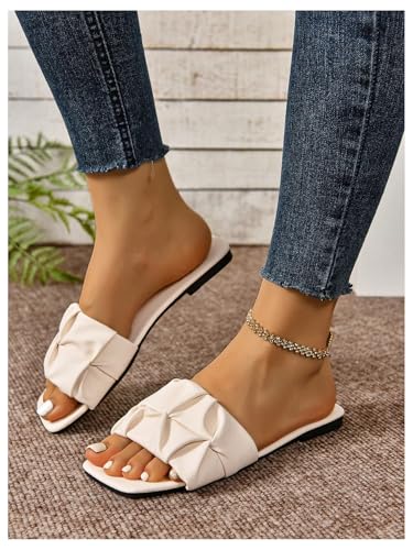 Image of GORGLITTER Women's Summer Cute Flat Sandals Dress Slide Sandals Square Toe Wedding Shoes Vacation Trendy Sandals 2026